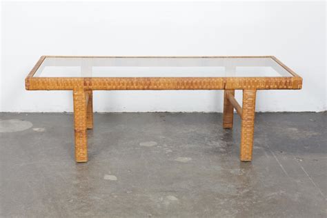 Unique Danish 1960s Rattan and Glass Top Mid-Century ... Beige coffee table with drawers.