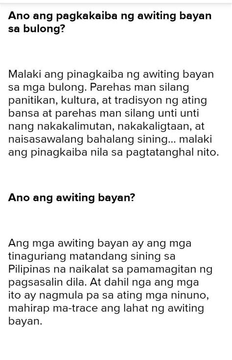 Katangian Ng Awiting Bayan At Bulong Angbayange