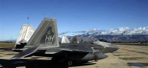 Three F 22 Raptors From Hickam Air Force Base Hawaii Are Parked On