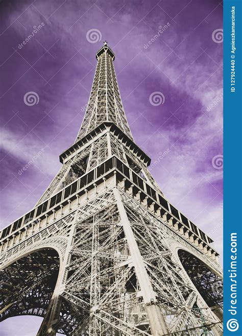 The Eiffel Tower On Purple Sky Stock Photo Image Of Bright Saturated