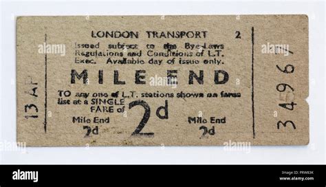 Vintage 1950s London Underground Ticket Mile End Station Stock Photo