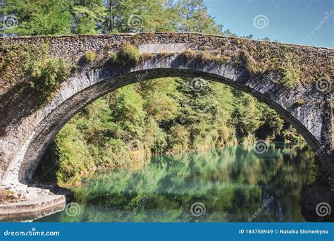Medieval Bridge With Moss Over The River In France Old Roman Bridge In