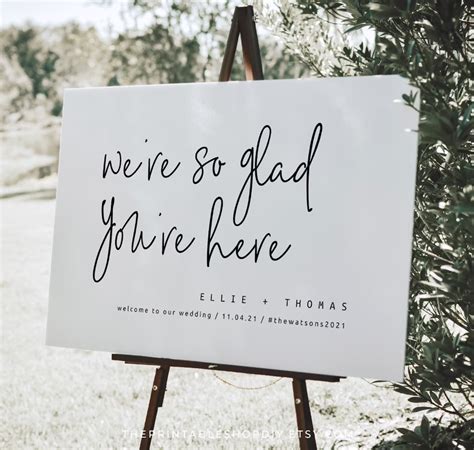 Were So Glad Youre Here Modern Wedding Welcome Sign Template