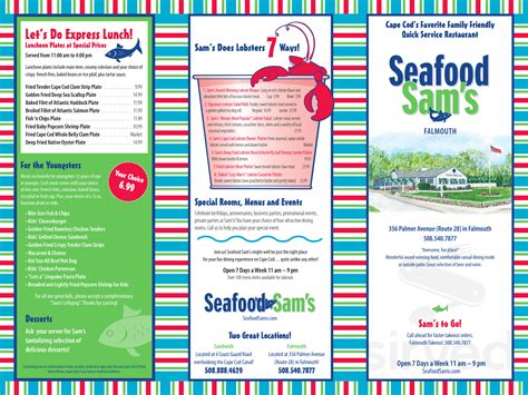 Seafood Sams Menu In Sandwich Massachusetts Usa