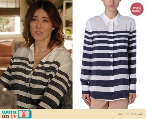 WornOnTV Ellies White And Navy Graduated Striped Blouse On Cougar