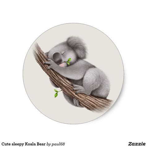 Cute Sleepy Koala Bear Classic Round Sticker Koala