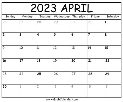 April 2023 Calendar Pdf Printable Template Calendar