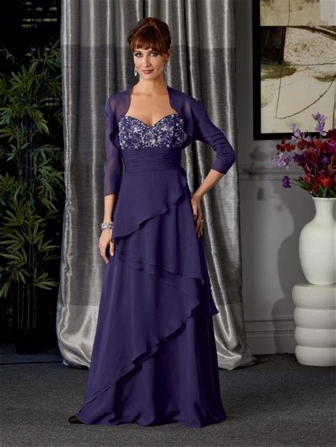 Fall mother of the bride dress styles. A line long royal blue chiffon beaded mother of the bride ...
