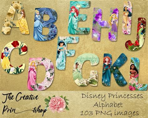 Disney Princesses Alphabet Font Clipart Princess Alphabet Etsy