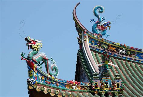 Free Picture Dragon China Roof Blue Sky Colorful Art