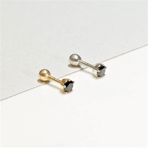 Anygolds 14k Real Solid Gold Round Black Diamond Cz Cartilage Daith