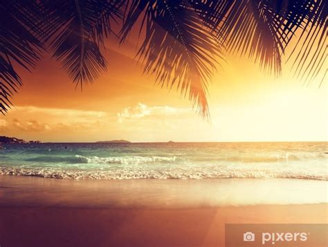 Fototapete Sonnenuntergang Am Strand Von Caribbean Sea Pixersde