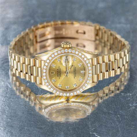 Rolex Watches Pre Owned 18ct Gold Rolex Watch With Diamond Dial And