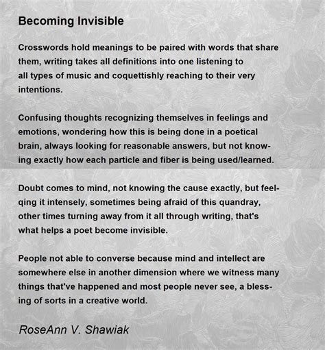 Becoming Invisible Becoming Invisible Poem By Roseann V Shawiak
