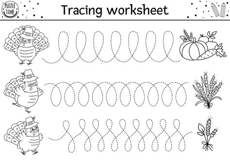 Vector Thanksgiving Handwriting Practice Worksheet Autumn Printable