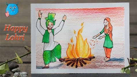 Festivals have been organized for thousands of years. How to Draw Lohri Festival Scenery Drawing of Punjab ...