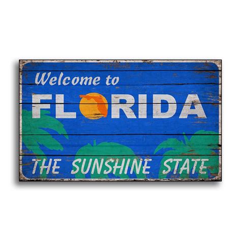 Florida Welcome Sign Wood Sign Signage Wooden Sunshine State Etsy