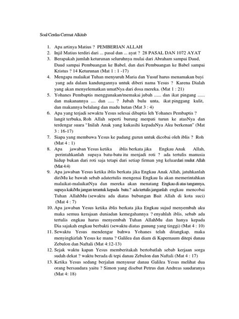 Contoh Soal Dan Jawaban Cerdas Cermat Alkitab