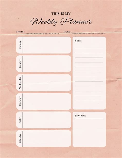 Weekly Planner Template Etsy