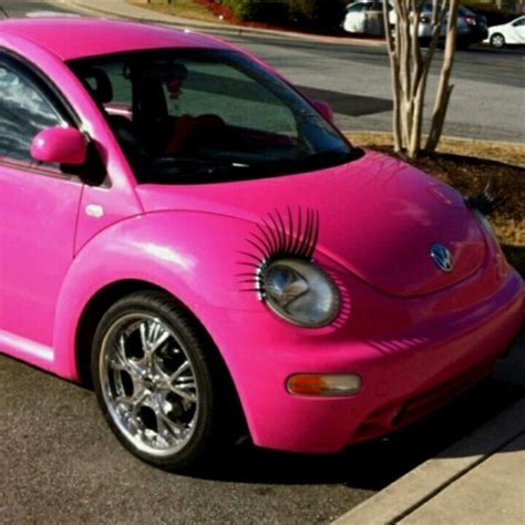 love this pink vw beetle with eyelashes pink car girly car pretty in pink