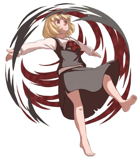 Safebooru 1girl Barefoot Blonde Hair Blouse Darkness Hair Ribbon Mefomefo Outstretched Arms