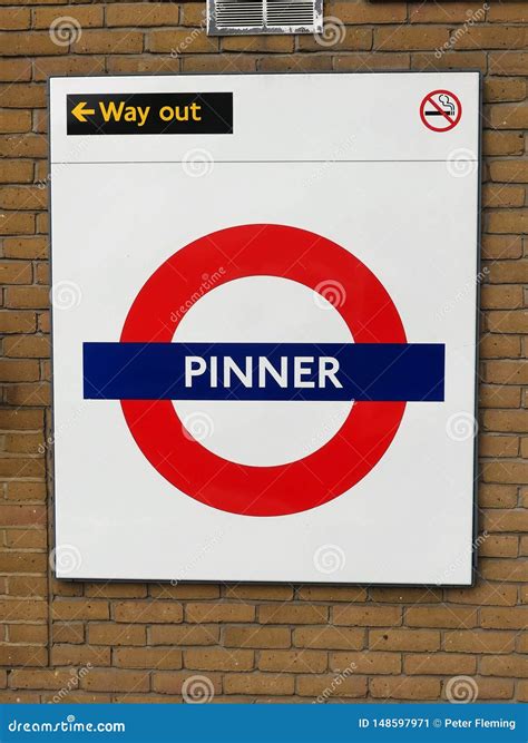 Pinner London Underground Metropolitan Railway Roundel Sign Editorial