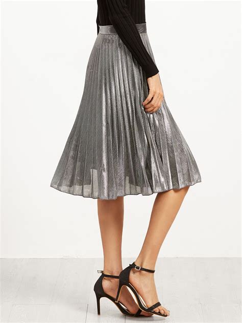 Metallic Pleated Skirt Sheinsheinside