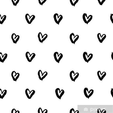 Wall Mural Seamless Pattern With Hand Drawn Ink Black Hearts Cute