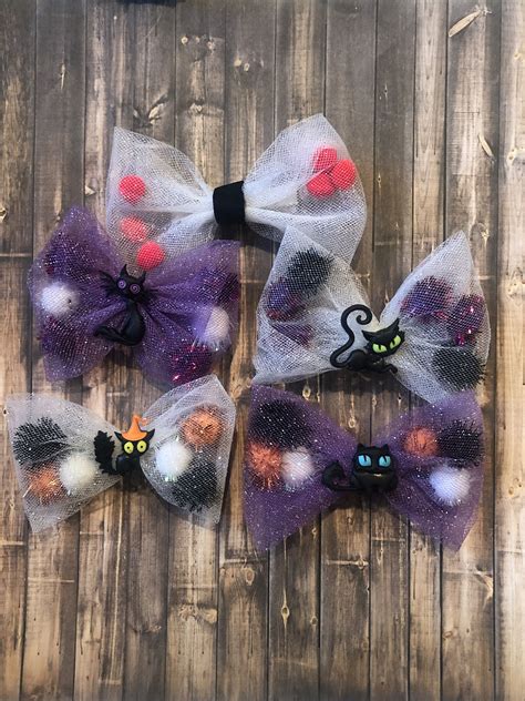 Glow In The Dark Bow Halloween Bows Tulle Bow Cat Charm Etsy Kids