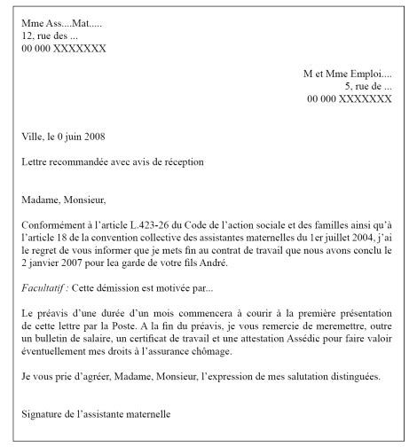 Modele Lettre Fin De Contrat Nourrice Agree Modele De Lettre Type