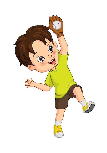 Premium Vector Vector Illustration Of Cartoon Little Boy Catching A Ball