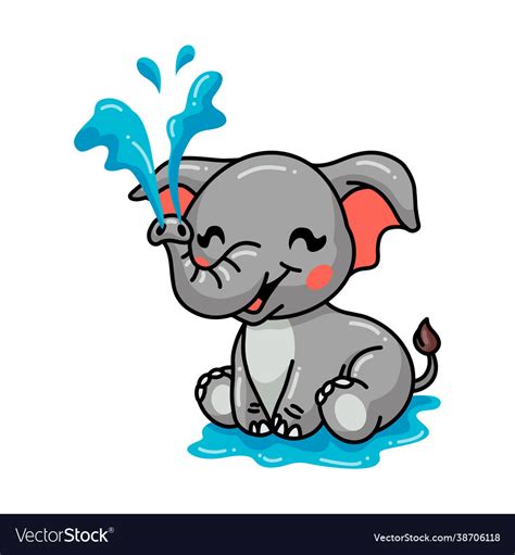 Cute Baby Elephant Cartoon Spraying Water Vector Image