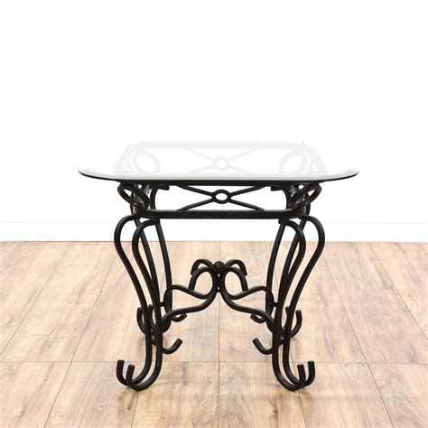 This Cottage Chic End Table Is Featured In A Wrought Iron With A Black