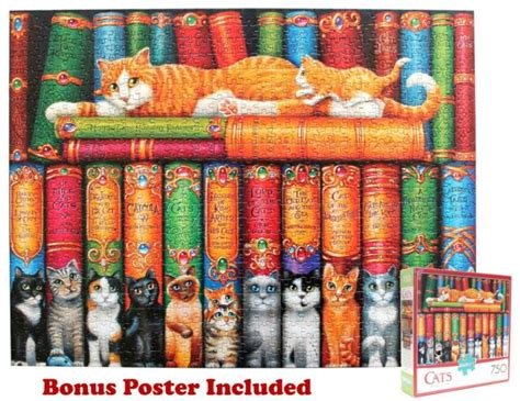 Randal Spangler Library Of Cats 750 Piece Jigsaw Puzzle Wbonus Poster