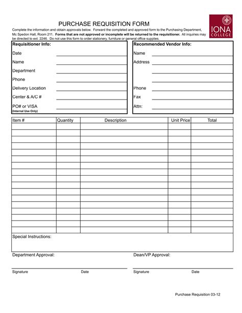 Purchase Requisition Form Template Word