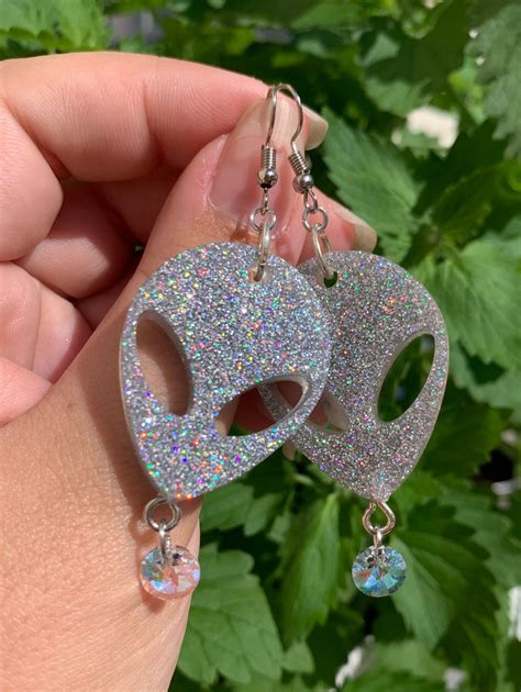 Holographic Sparkly Alien Earrings With Swarovski Crystals Etsy
