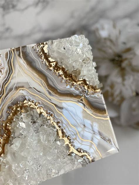 Resin Geode Art White And Gold Geode Wall Art 3d Geode Painting