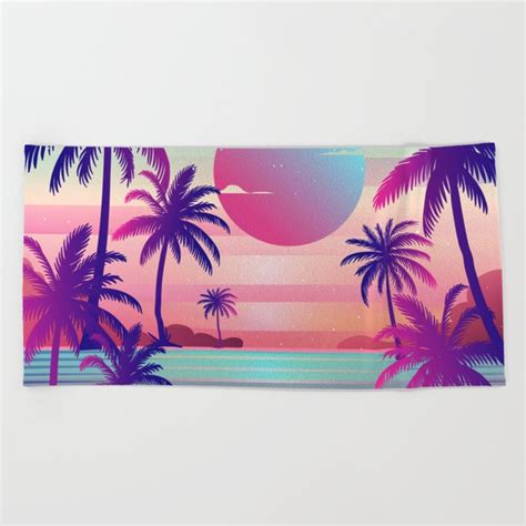 Sunset Palm Trees Vaporwave Aesthetic Beach Towel By Edmproject Society6