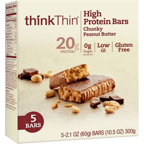 Thinkthin High Protein Bar Chunky Peanut Butter 20g Protein 5 Ct