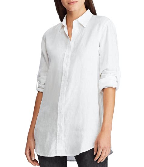 Lauren Ralph Lauren Long Roll Tab Sleeve Button Down Linen Shirt
