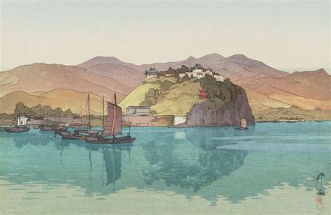 Yoshida Hiroshi Japanese Artwork Painting Mountains Water Boat