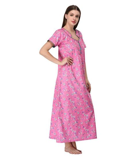 Buy Nightfab Cotton Nighty And Night Gowns Pink Online At Best Prices In India Snapdeal