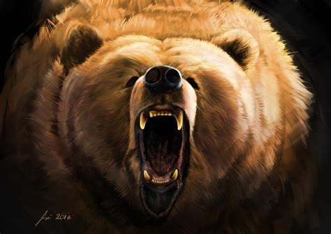 Angry Grizzly Bear Art