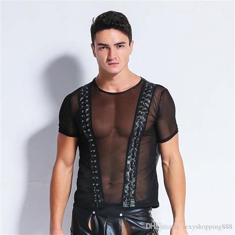 Exotic Gays Sexy Tanks Mesh And Pvc Leather Latex Men Flirt Costume