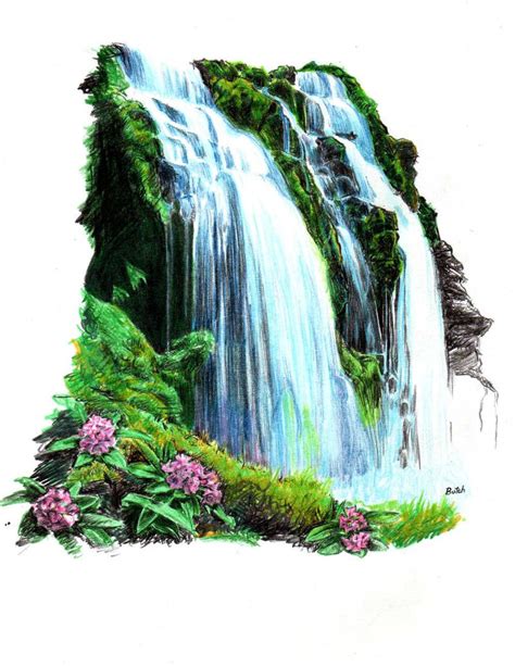 How To Draw A Waterfall With Pencil Easy Inner Jogging