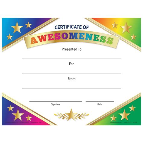 Certificate Of Awesomeness Gold Foil Stamped Certificate Pack Of 25
