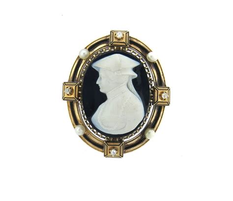 Fine Antique Gold Natural Pearl Hardstone Cameo Diamond Brooch At 1stdibs