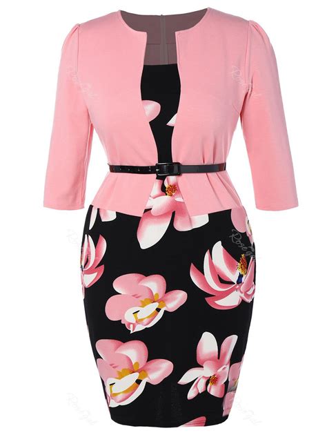 Pink 3xl Plus Size Mid Length Pencil Peplum Dress