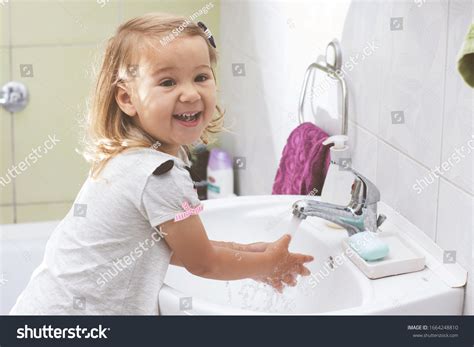 Happy Child Washing Hands Soap Hygiene Stock Photo 1664248810