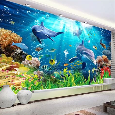 3d Wallpaper Custom Mural Non Woven Wall Paper Underwater World Dolphin